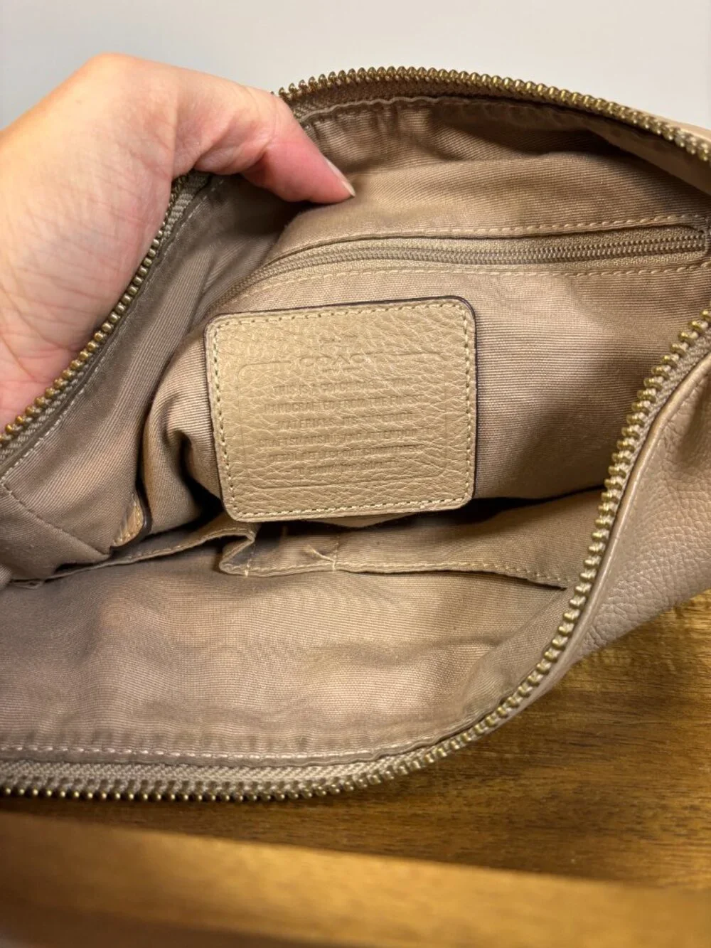 Coach Charlie Taupe Gray Pebbled Leather Hobo Shoulder Bag